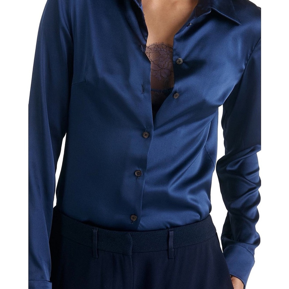 Abercrombie & Fitch Navy Blue Long Sleeve Satin Blouse